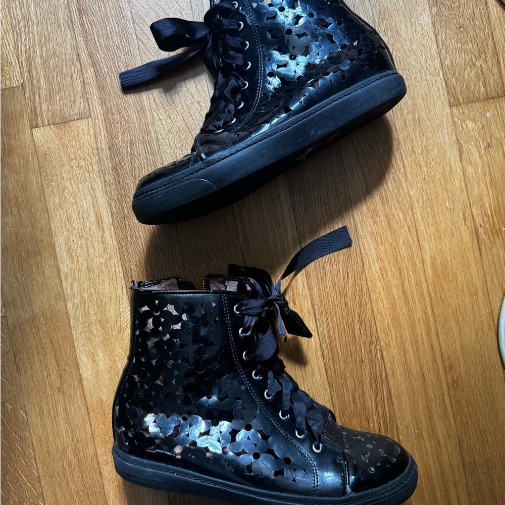 (Sold) Jeffrey Campbell Black flower cutout sneaker boot